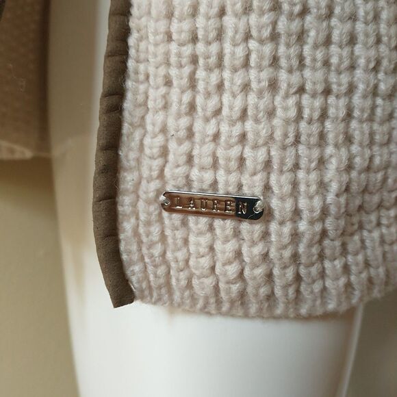 Lauren Ralph Lauren Poncho Cape Womens OS Cream Wool Blend Cowl Neck Ribbed Knit - Picture 3 of 7